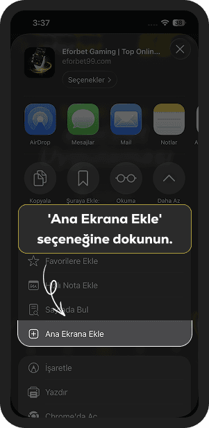 Ana Ekrana Ekle seçeneğine dokunun.